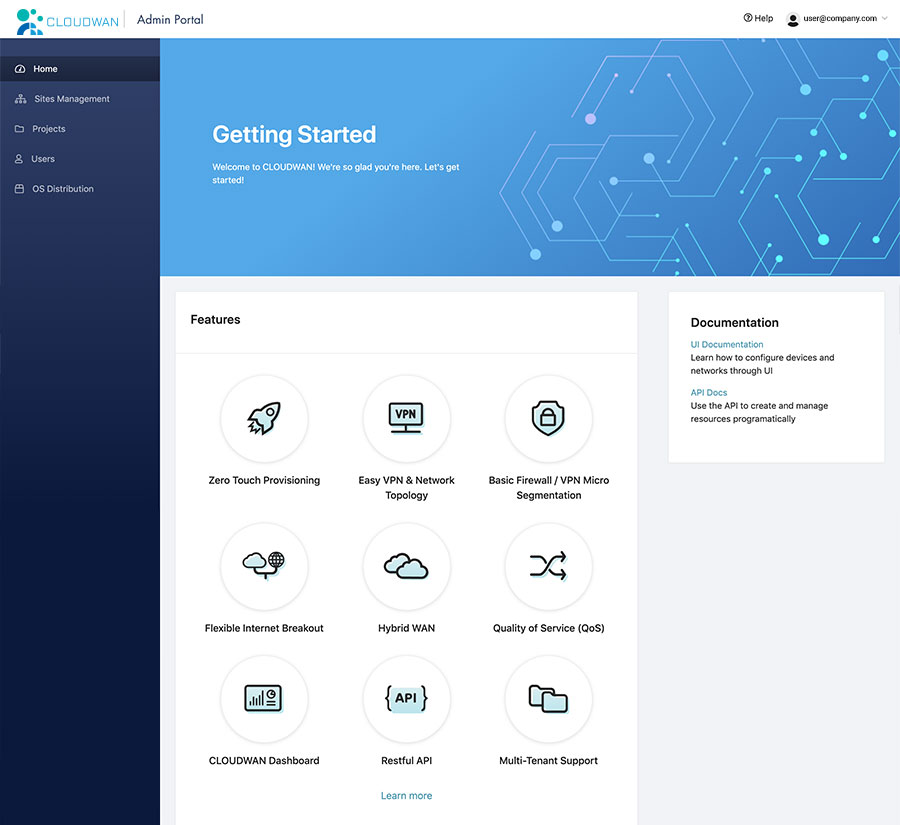 CloudWAN Admin Portal dashboard image