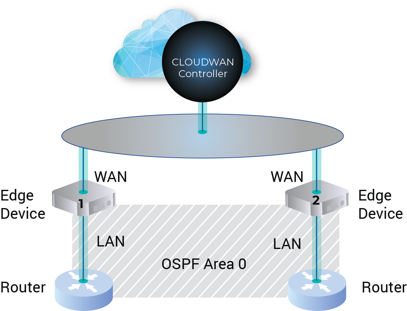 CloudWAN Open Shortest Path First (OSPF) feature diagram